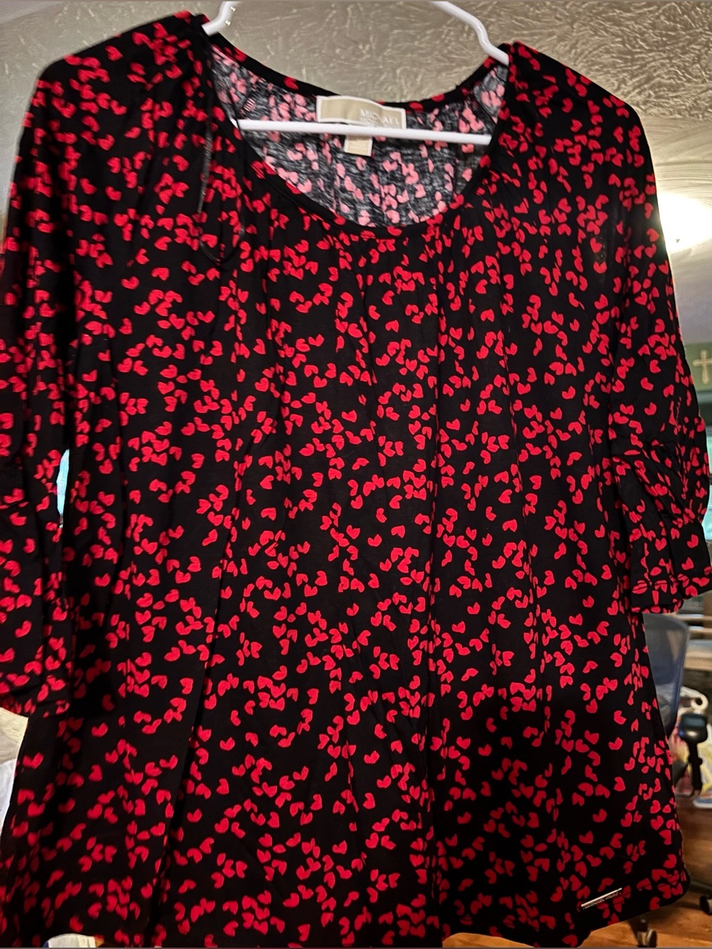 Michael Kors Black Blouse with Red Abstract Floral Print